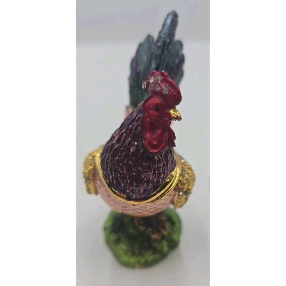 Leonardo Collection Hand Painted Enamel Rooster Trinket Box, Hinged Jewelry